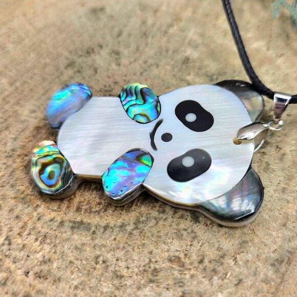 Adorable Nature Abalone Shell Cute Panda Pendant Necklace - Picture 6 of 9